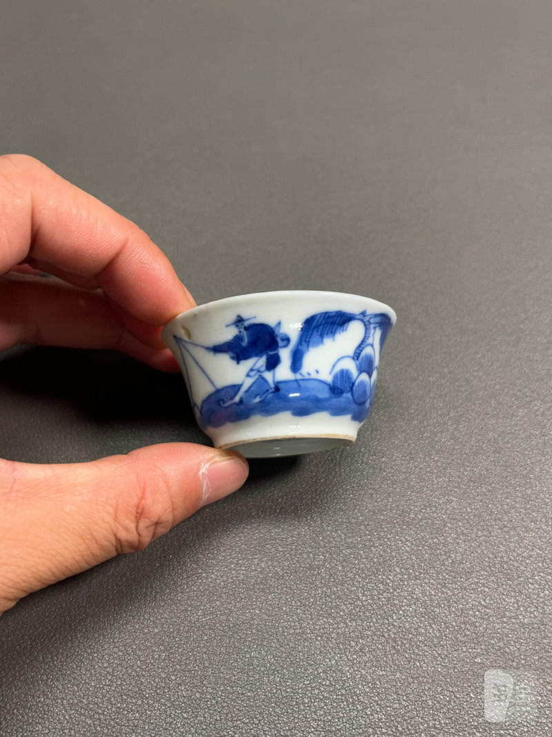 清中期  青花渔家乐图若深杯（一组 5 只） - 图14